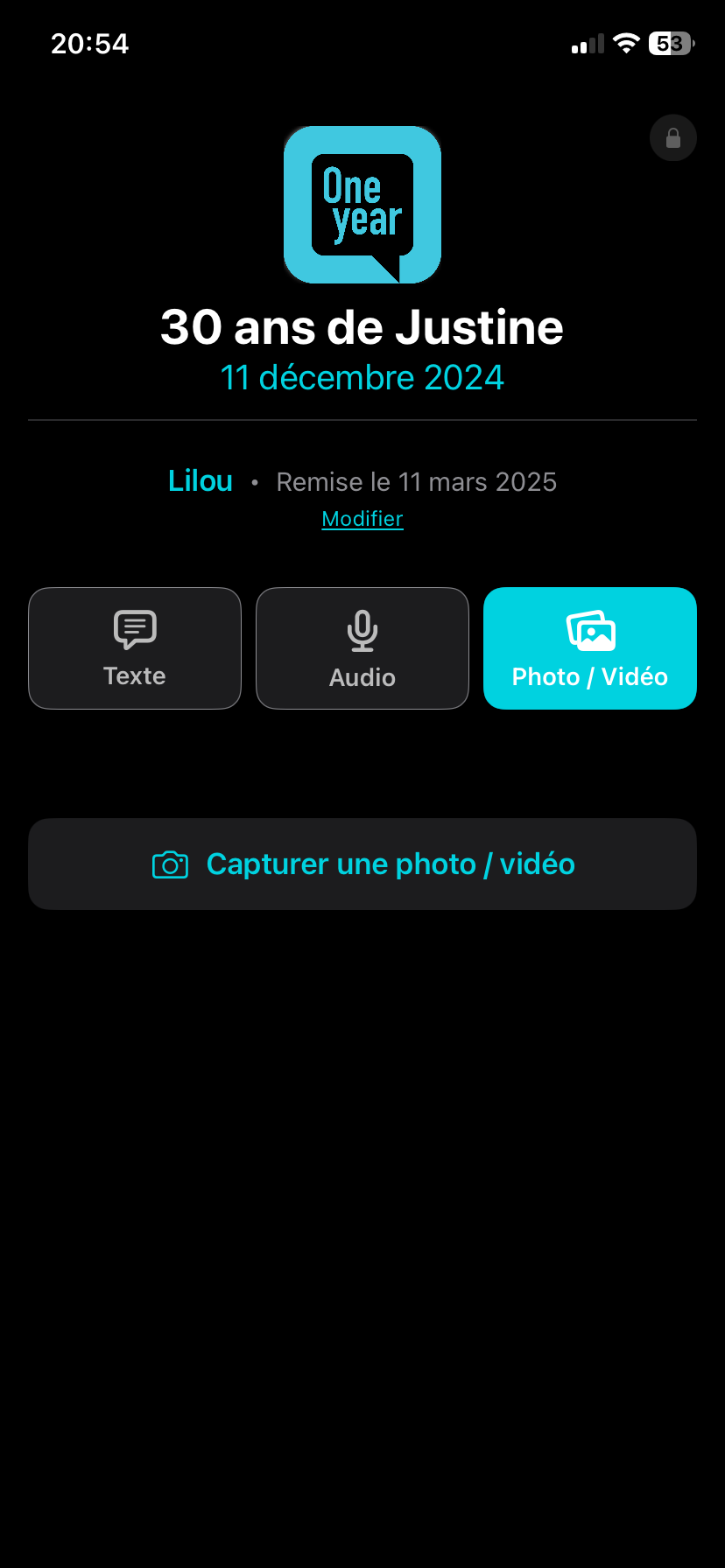Capture d'écran Oneyear - Événement