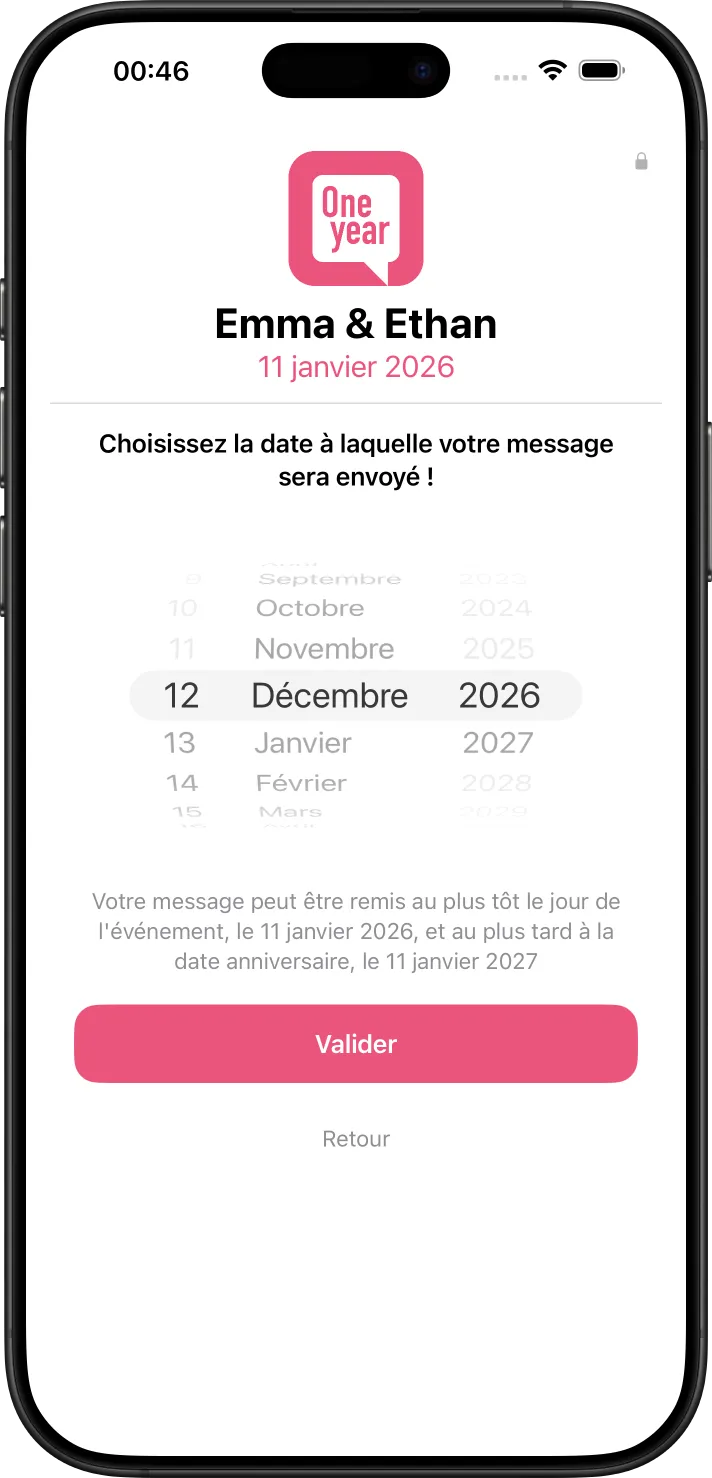 Capture d'écran Oneyear - Événement