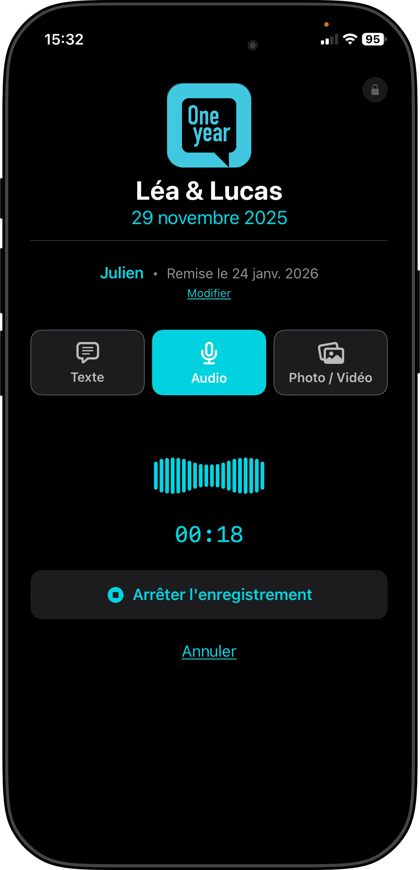 Capture d'écran Oneyear dans iPhone